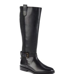 COLE HAAN CAPE STRETCH Belted Leather Knee High Black Women's Boots. Brand New